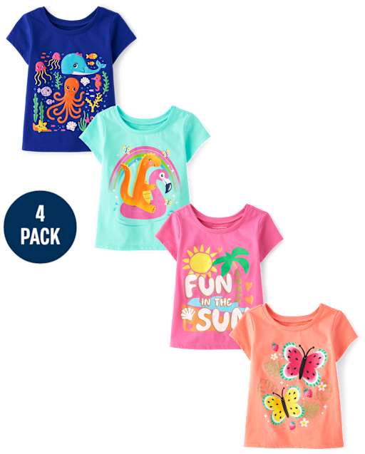 Baby And Toddler Girls Summer Graphic Tee 4-Pack