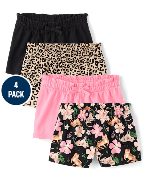Toddler Girls Leopard Paperbag Waist Shorts 4-Pack
