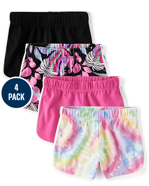 Girls Rainbow Tie Dye Dolphin Shorts 4-Pack
