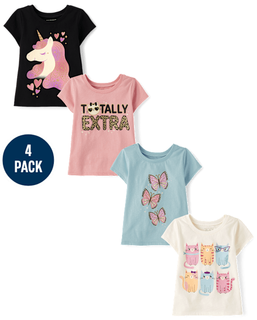 Baby And Toddler Girls Animal Graphic Tee 5-Pack