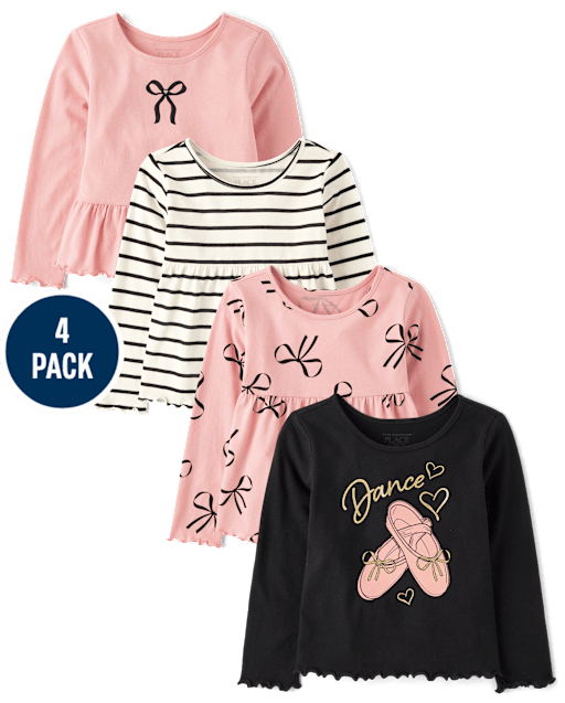 Toddler Girls Bow Lettuce Top 4-Pack