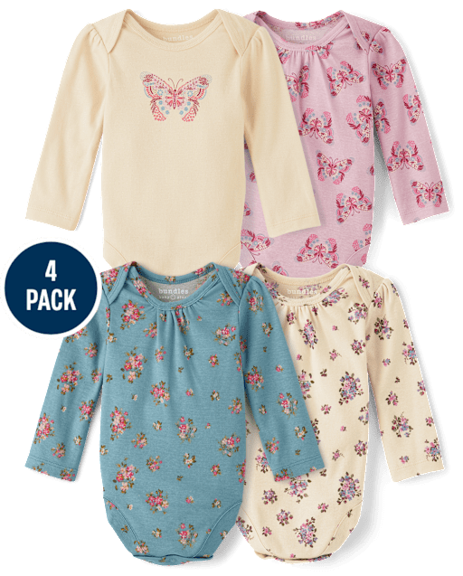 Baby Girls Butterfly Bodysuit 4-Pack