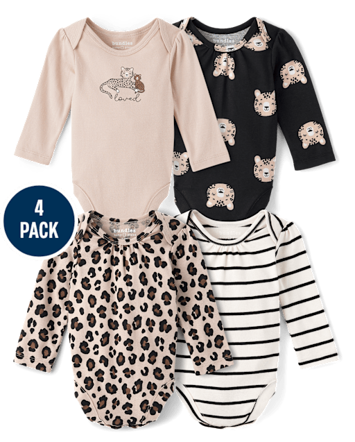 Baby Girls Leopard Bodysuit 4-Pack