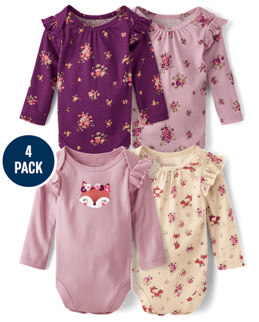 Baby Girls Fox Flutter Bodysuit 4-Pack