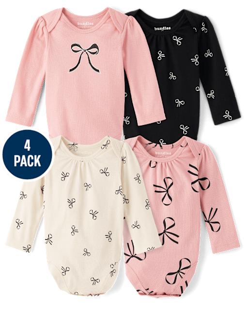 Baby Girls Bow Bodysuit 4-Pack