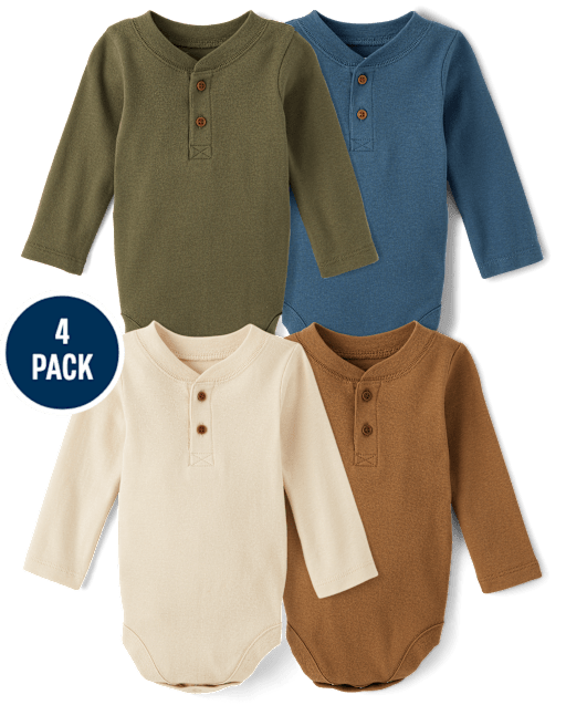 Baby Boys Henley Bodysuit 4-Pack