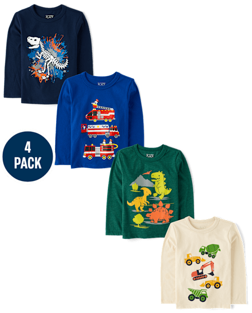 Baby And Toddler Boys Dinos And Trucks Graphic Tee 4-Pack
