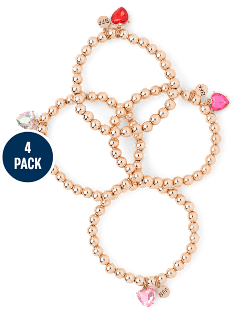 Girls Beaded Heart Bracelet 4-Pack
