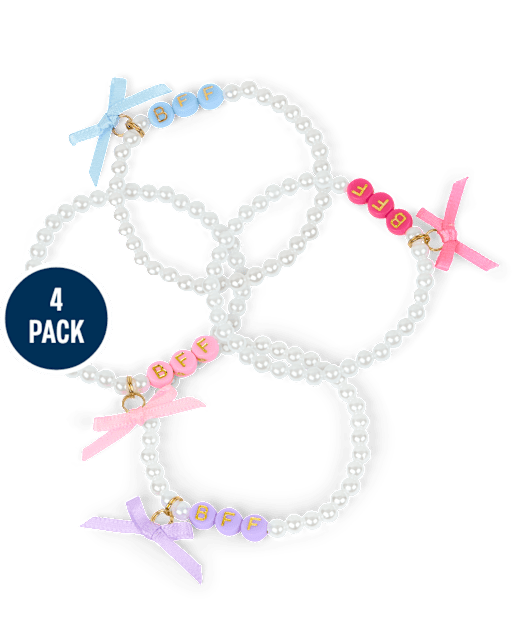 Girls Bow BFF Beaded Bracelet 4-Pack