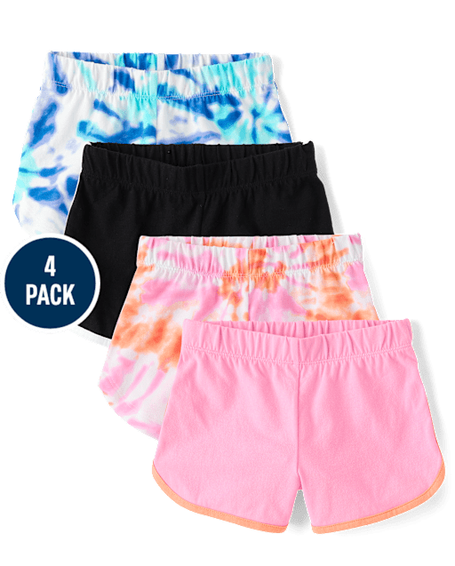 Girls Tie Dye Dolphin Shorts 4-Pack