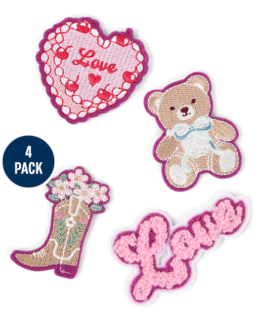 Girls Embroidered Love Patch 4-Pack
