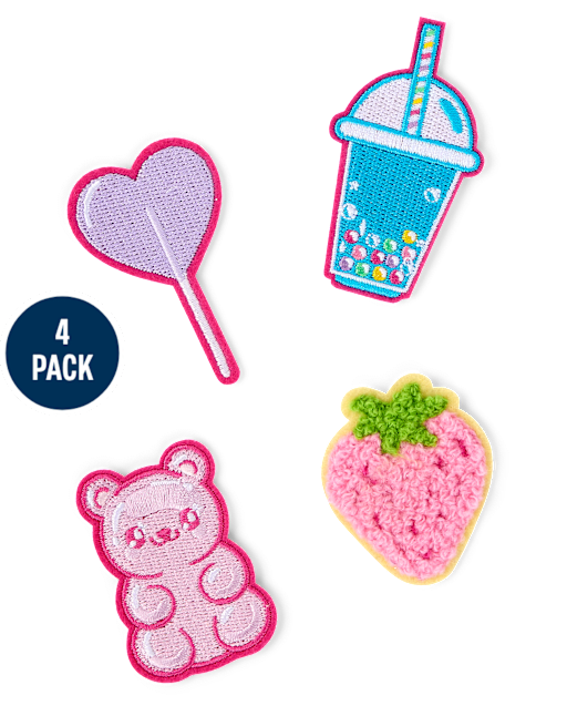Girls Embroidered Food Patch 4-Pack