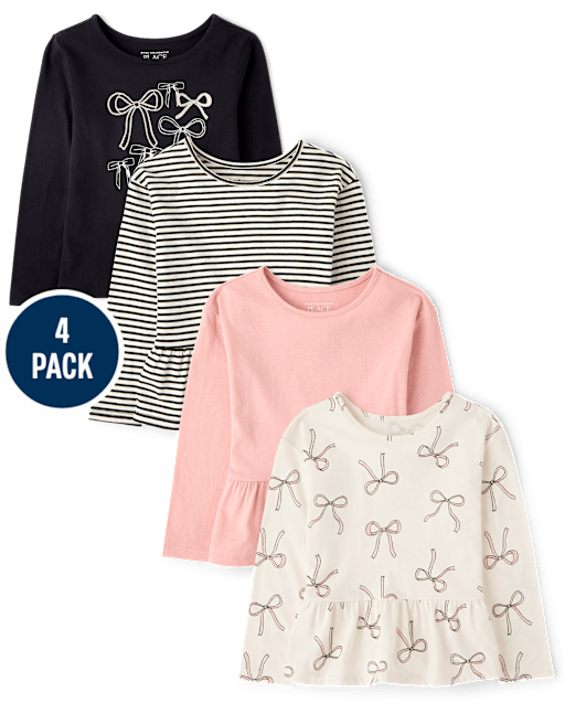 Toddler Girls Bow Peplum Top 4-Pack