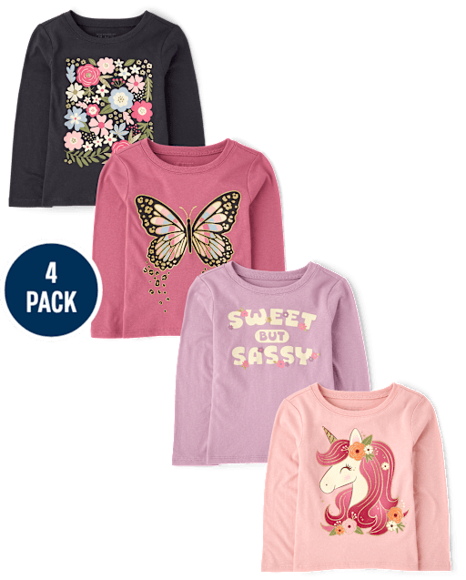Baby And Toddler Girls Butterfly Graphic Tee 4-Pack