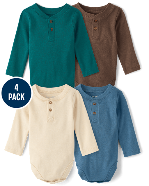 Baby Boys Henley Bodysuit 4-Pack