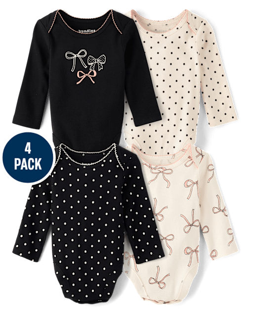Baby Girls Bow Bodysuit 4-Pack