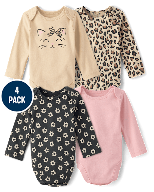 Baby Girls Leopard Bodysuit 4-Pack