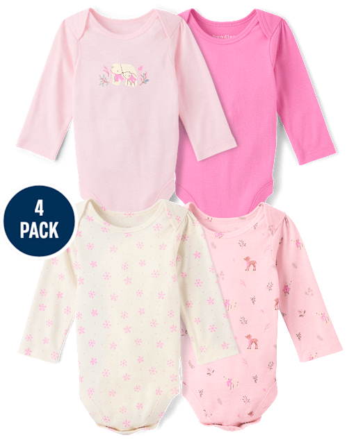 Baby Girls Winter Animals Bodysuit 4-Pack