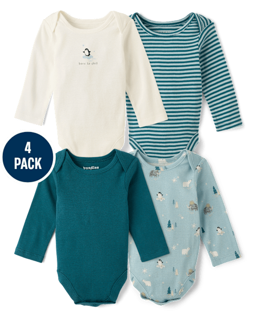 Baby Boys Winter Animals Bodysuit 4-Pack