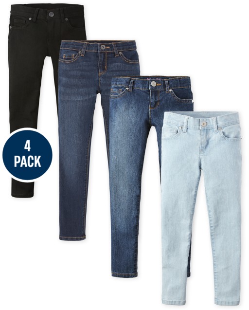 Paquete de 4 jeans súper ajustados elásticos básicos para niñas