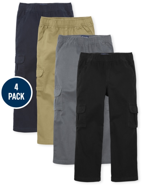 Boys Uniform Woven Pull On Cargo Pants 4-Pack