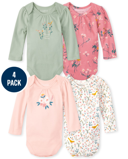 Baby Girls Long Sleeve Floral Bodysuit 4-Pack