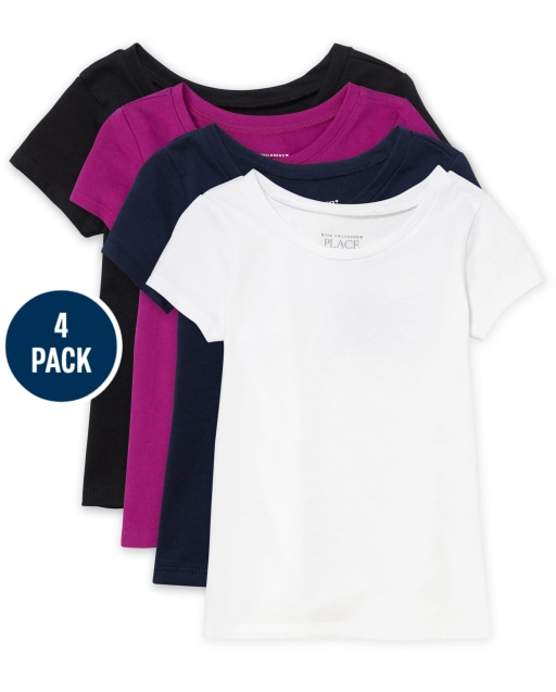 Paquete de 4 camisetas básicas de capas de manga corta para bebés y niñas pequeñas
