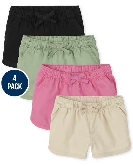 Toddler Girls Twill Pull On Shorts 4-Pack