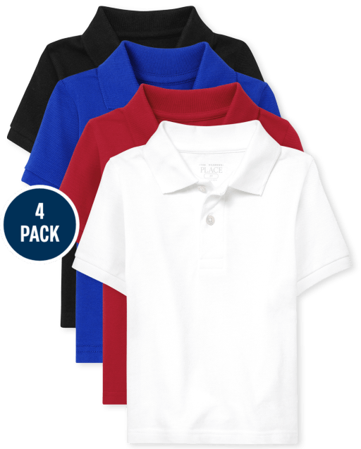 Toddler Boys Uniform Short Sleeve Pique Polo 4-Pack