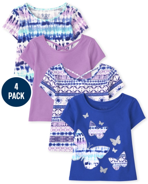 Toddler Girls Mix And Match Short Sleeve Print Cross Back Top 4-Pack