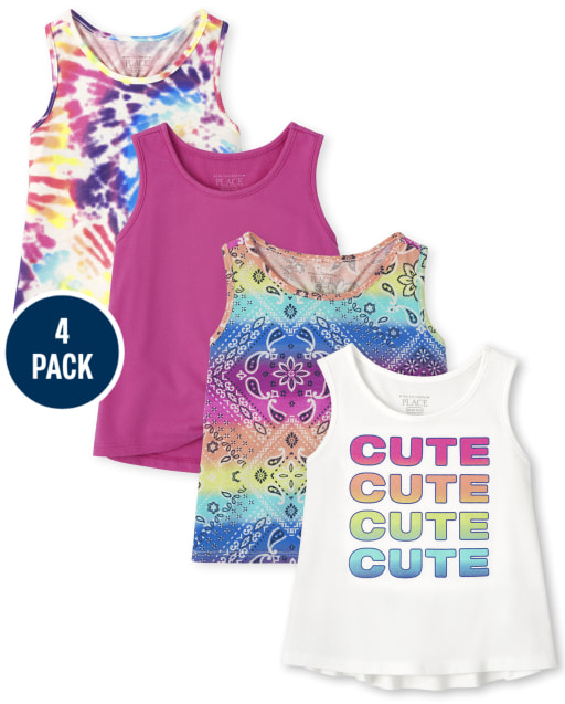 Toddler Girls Mix And Match Sleeveless Twist Back Tank Top 4-Pack