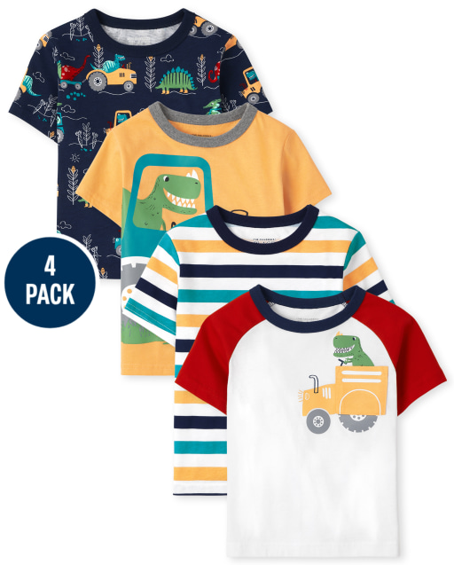 Toddler Boys Short Sleeve Dino Tractor Top 4-Pack