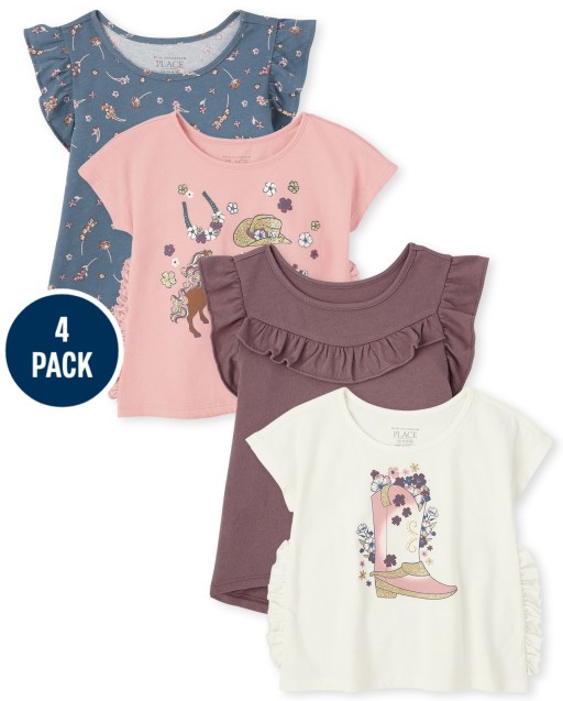 Toddler Girls Cowgirl Ruffle Top 4-Pack