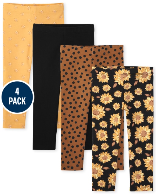 Toddler Girls Sunflower Print Knit Leggings 4-Pack
