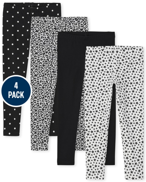 Girls Leopard Print Knit Leggings 4-Pack