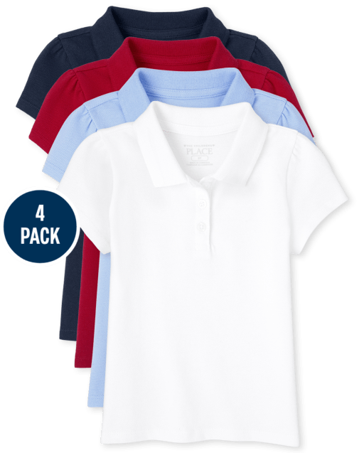 Toddler Girls Uniform Pique Polo 4-Pack