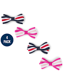 Girls Striped Bow Hair Clips 4-Pack - Uniform