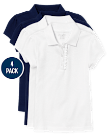Girls Uniform Ruffle Pique Polo 4-Pack - Plus