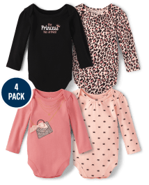 Baby Girls Leopard Bodysuit 4-Pack