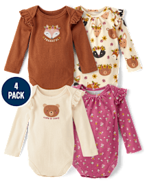 Baby Girls Animal Flutter Bodysuit 4-Pack