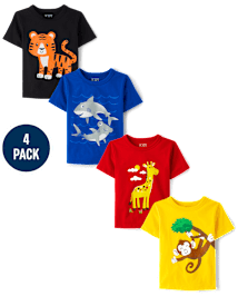 Lot de 4 t-shirts à imprimé animal pour bébés et tout-petits garçons