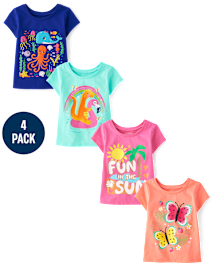 Lot de 4 t-shirts graphiques d'été pour bébés et petites filles