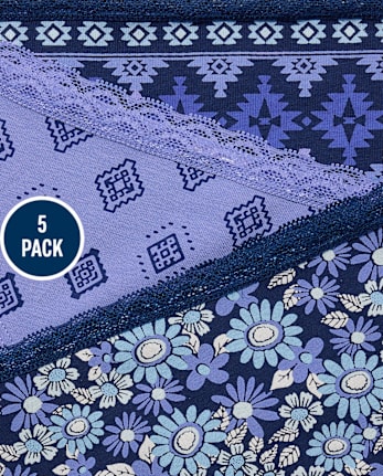 Tween Girls Print Lace Trim Hipster Underwear 5-Pack