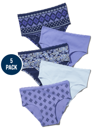 Teen Girls Print Lace Trim Hipster Underwear 5-Pack