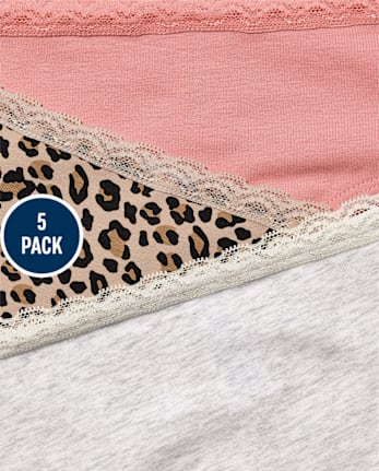 Tween Girls Leopard Lace Trim Hipster Underwear 5-Pack