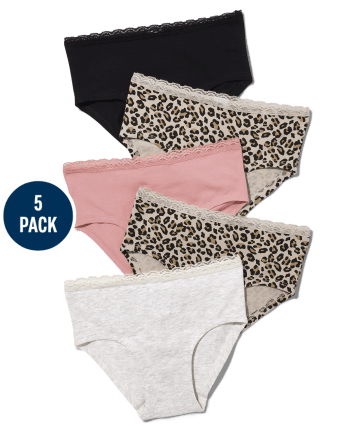 Teen Girls Lace Trim Hipster Underwear - 5-Pack