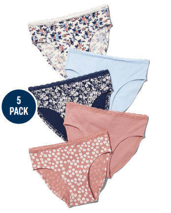 Girl's Underwear Bikini 4 Pairs With Lace Trim Soft Cotton Panties Assorted