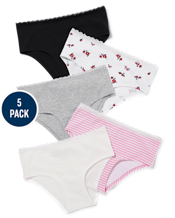 Tween Girls Lace Trim Hipster Underwear 5-Pack