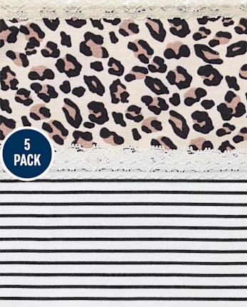 Tween Girls Leopard Stripe Lace Trim Bikini Underwear 5-Pack