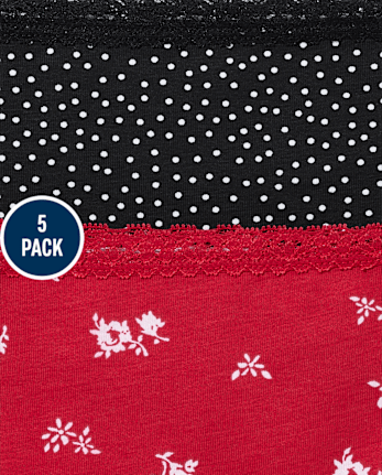 Tween Girls Leopard Stripe Lace Trim Bikini Underwear 5-Pack